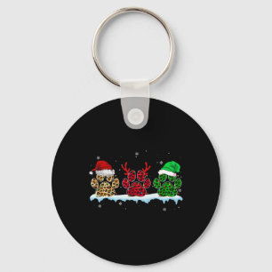 Merry Christmas Dog Paws Santa Hat Lights Leopard Key Ring