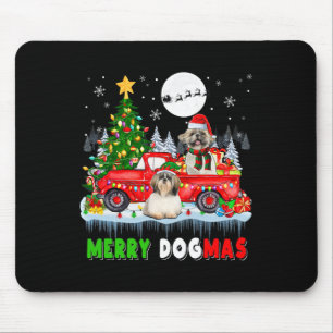 Merry Christmas Dog Santa Elf Shih Tzus On Pickup  Mouse Mat
