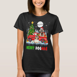 Merry Christmas Dog Santa Elf Shih Tzus On Pickup T-Shirt