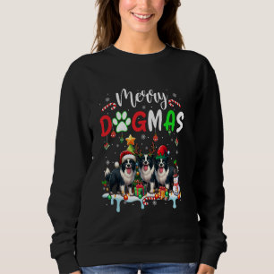 Merry Christmas Dog Three Santa Reindeer Elf Borde Sweatshirt