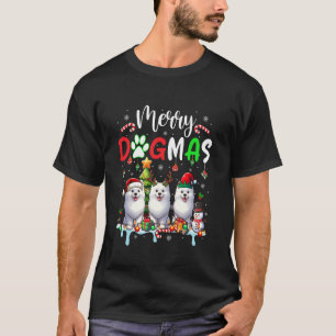 Merry Christmas Dog Three Santa Reindeer Elf Samoy T-Shirt