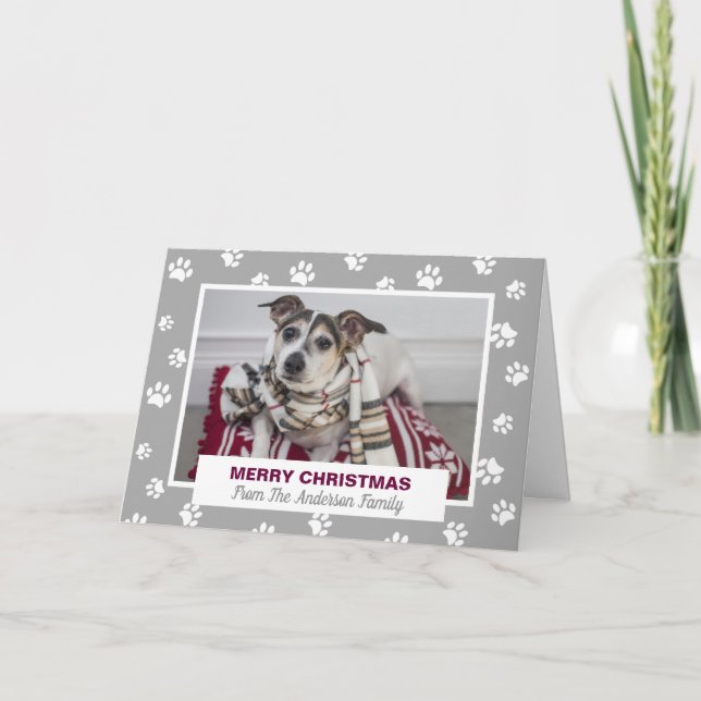 Merry Christmas Dog White Paw Prints Holiday Photo (Front)