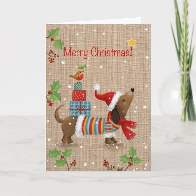Merry Christmas, Dog with Gifts on his Back Card (Front)
