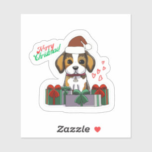 Merry Christmas Dog with hearts Sticker