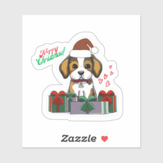 Merry Christmas Dog with hearts Sticker