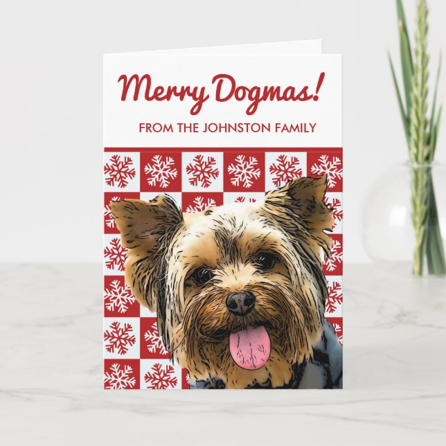 Merry Christmas Dog Yorkie Terrier Cute Custom Card (Front)