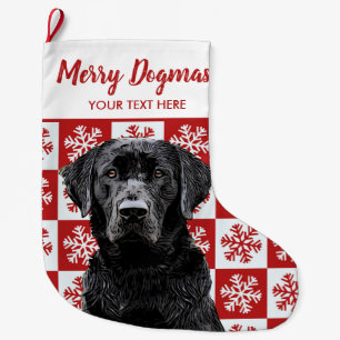 Merry Christmas Dogmas  Black Lab Festive Red Dog Large Christmas Stocking