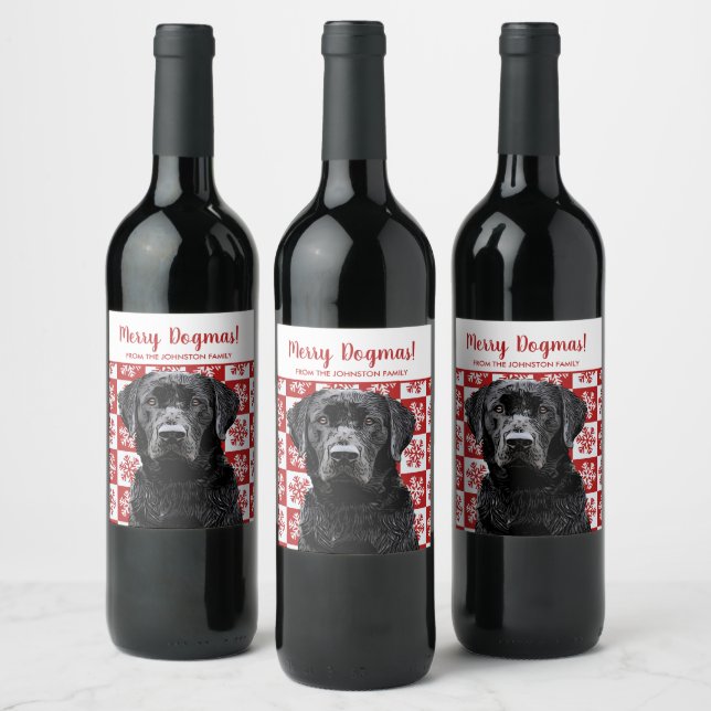 Merry Christmas Dogmas Black Lab Festive  Wine Label (Bottles)
