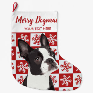 Merry Christmas Dogmas Boston Terrier Festive Dog Large Christmas Stocking