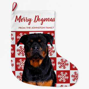 Merry Christmas Dogmas Rottweiler Festive Red Dog Large Christmas Stocking