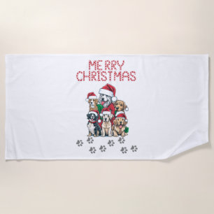 Merry Christmas dogs Beach Towel