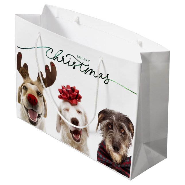 MERRY CHRISTMAS DOGS GIFT BAG CONTEMPORARY AND FUN (Back Angled)