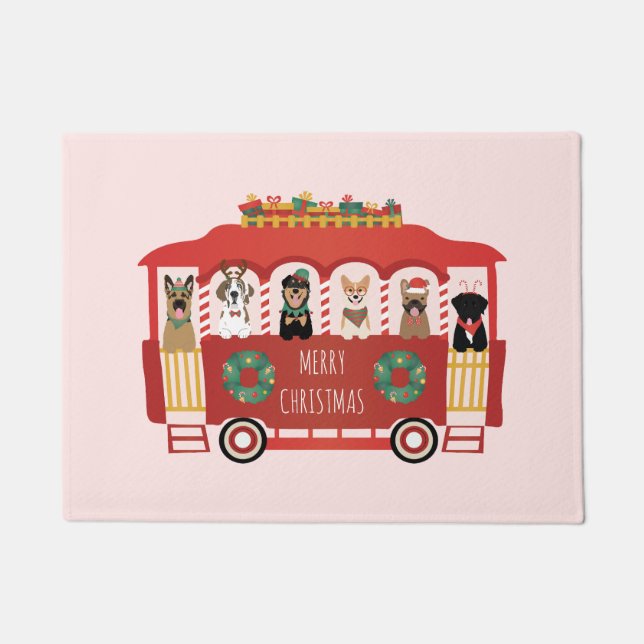 Merry Christmas Dogs Holiday Trolly Doormat (Front)