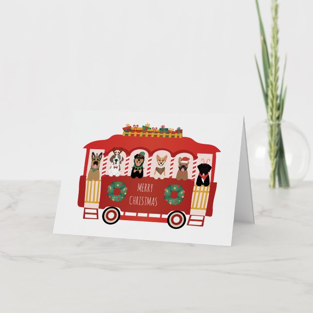 Merry Christmas Dogs Holiday Trolly Foil Greeting Card (Front)