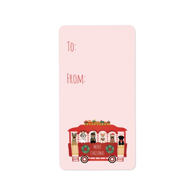 Merry Christmas Dogs Holiday Trolly Label (Front)