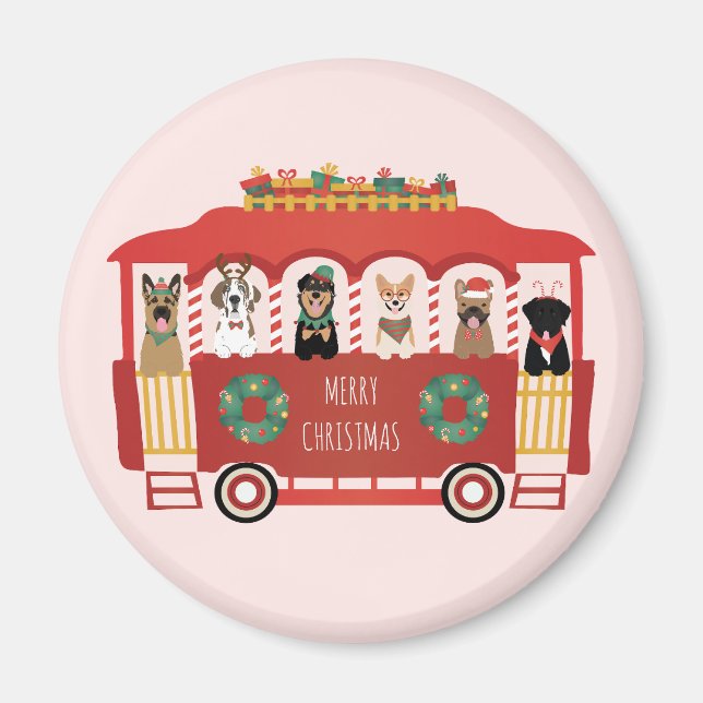 Merry Christmas Dogs Holiday Trolly Magnet (Front)