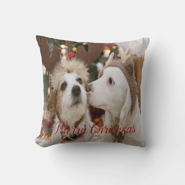 Merry Christmas, Dogs In Love Cushion (Front)