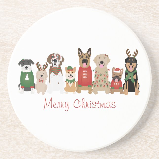 Merry Christmas Dogs Red Green Coaster (Front)