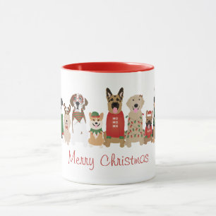 Merry Christmas Dogs Red Green Mug
