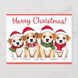 Merry Christmas Dogs with Red Border Postcard