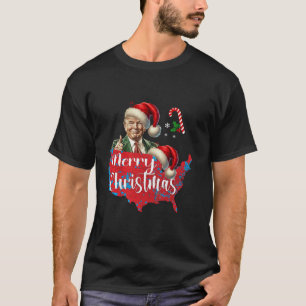 Merry Christmas Donald Trump Red Coverage Map Xmas T-Shirt