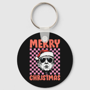 Merry Christmas Donald Trump Santa Chequered Holid Key Ring