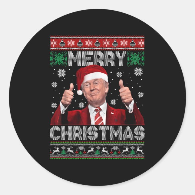 Merry Christmas Donald Trump Santa Family Xmas Ugl Classic Round Sticker (Front)