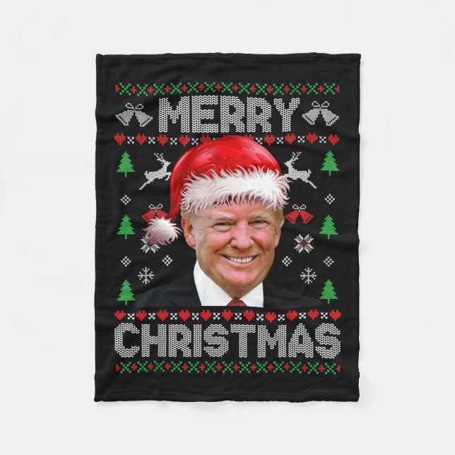 Merry Christmas Donald Trump Santa Family Xmas Ugl Fleece Blanket (Front)