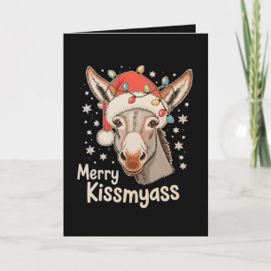 Merry Christmas Donkey Santa Hat Xmas Lights Funny Card