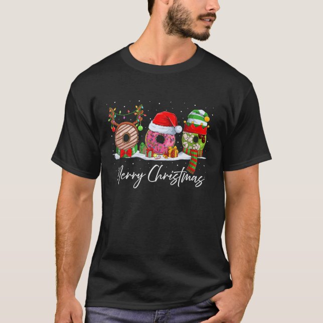 Merry Christmas Donuts Santa Christmas Pajama Donu T-Shirt (Front)