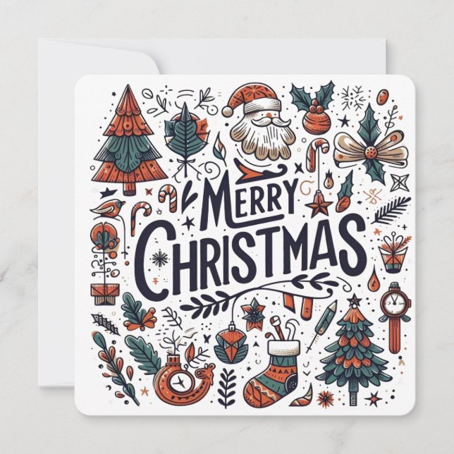 Merry Christmas Doodle Art Celebration  Invitation (Front)