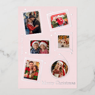 Merry Christmas Doodle Frame Multi Photo Foil Holiday Card