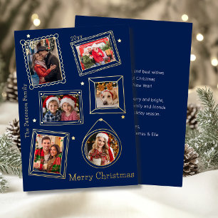 Merry Christmas Doodle Frame Multi Photo Foil Holiday Card