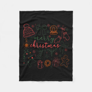 Merry Christmas Doodle Xmas Tree Gingerbread Men W Fleece Blanket