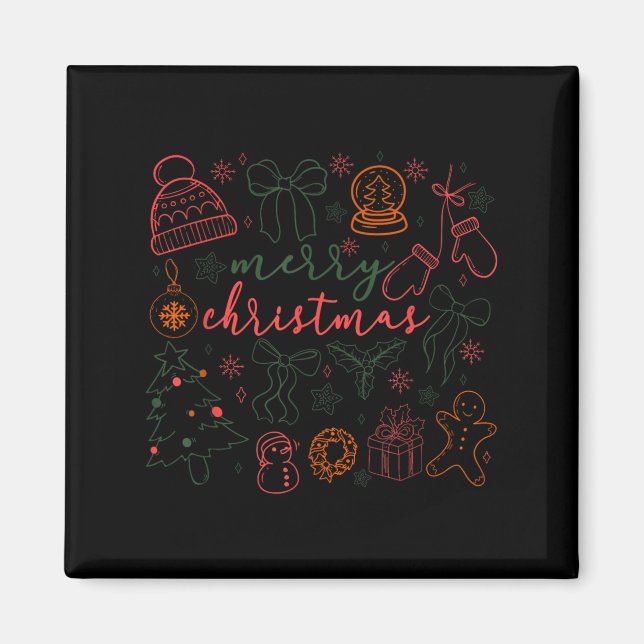 Merry Christmas Doodle Xmas Tree Gingerbread Men W Magnet (Front)