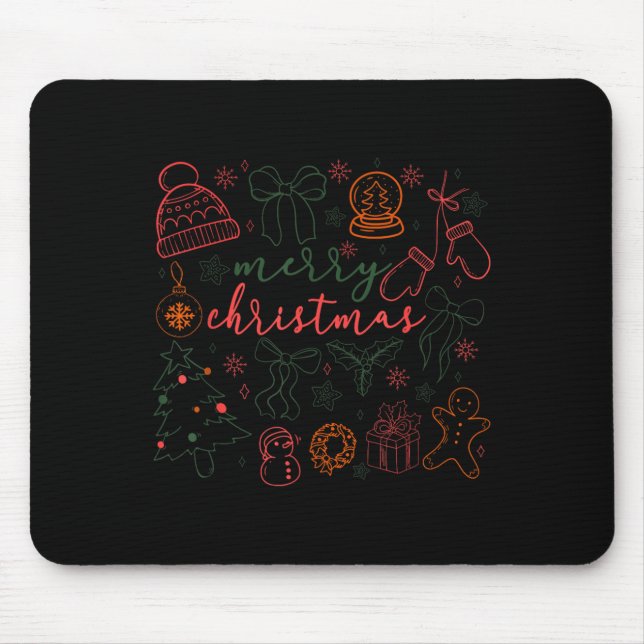 Merry Christmas Doodle Xmas Tree Gingerbread Men W Mouse Mat (Front)