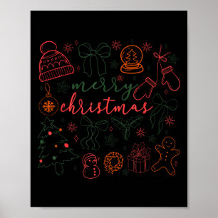 Merry Christmas Doodle Xmas Tree Gingerbread Men W Poster