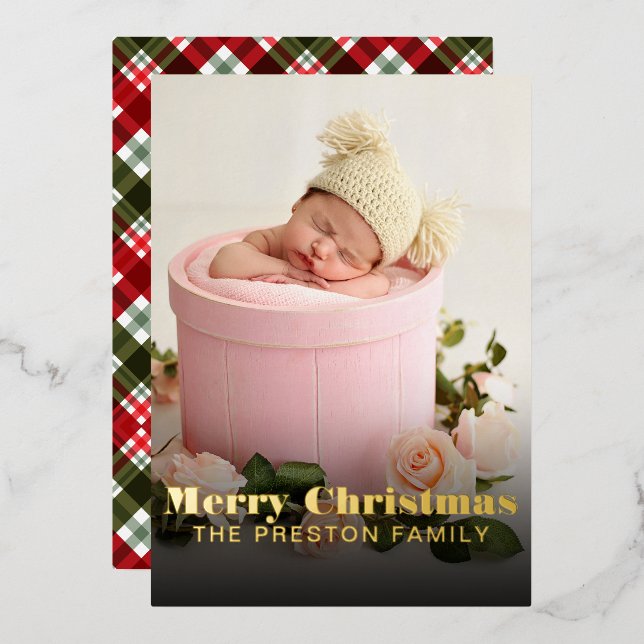 MERRY CHRISTMAS Double-Sided Photo Christmas Foil Holiday Card (Front/Back)