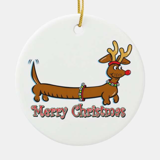 Merry Christmas Doxie Ceramic Tree Decoration (Front)