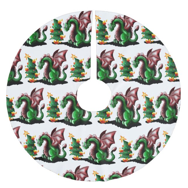 Merry Christmas Dragon Brushed Polyester Tree Skirt (Front)