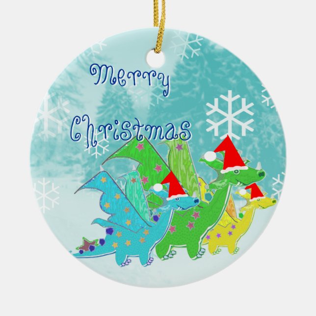 Merry Christmas Dragons Ceramic Tree Decoration (Front)