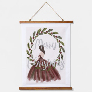 Merry Christmas Dress and Wreath Hanging Tapestry