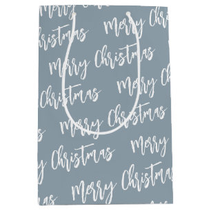 Merry Christmas Dusty Blue Elegant Script Pattern Medium Gift Bag