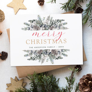 Merry Christmas Dusty Blue Greenery Holiday Card