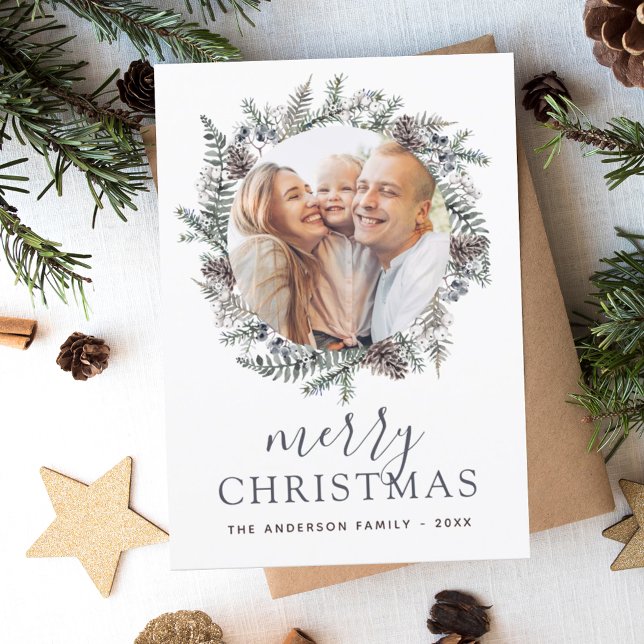 Merry Christmas Dusty Blue Photo Holiday (Creator Uploaded)