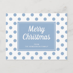 Merry Christmas Dusty Blue Polka Dots Postcard