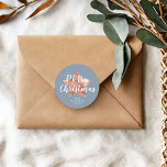Merry Christmas Dusty Blue Rose Gold Star Classic Round Sticker<br><div class="desc">Personalised Custom Merry Christmas Dusty Blue Rose Gold Star Classic Round Sticker.</div>