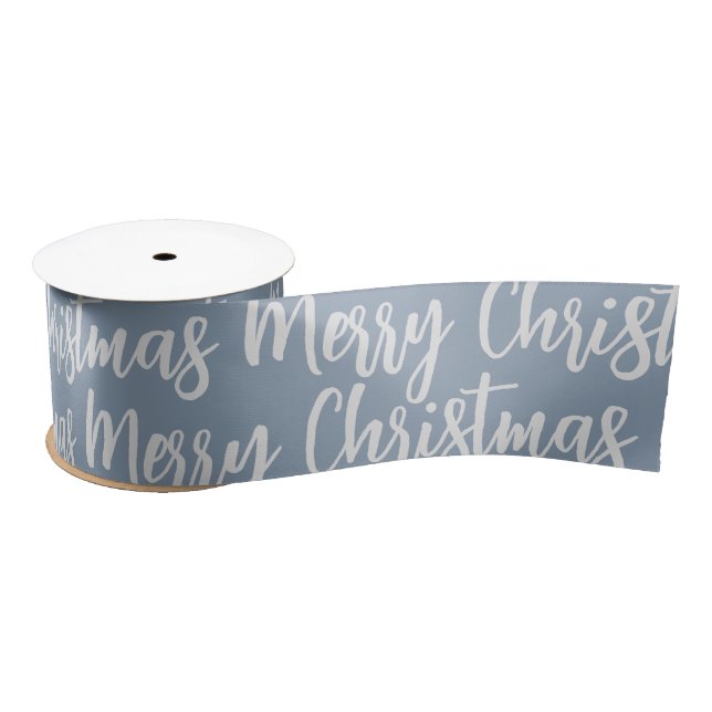 Merry Christmas Dusty Blue Winter Holiday Satin Ribbon (Spool)