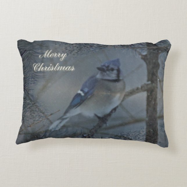 Merry Christmas - Eastern Blue Jay Decorative Cushion (Back)