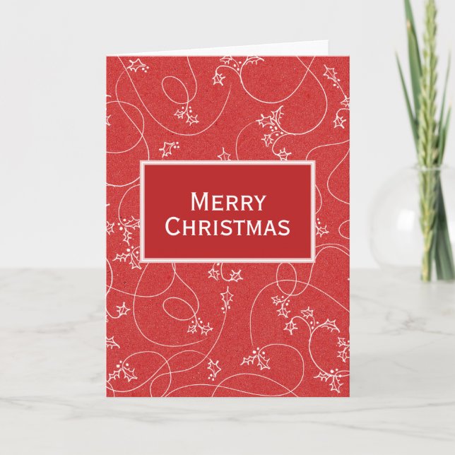 Merry Christmas Editable Holly Red White  Holiday Card (Front)